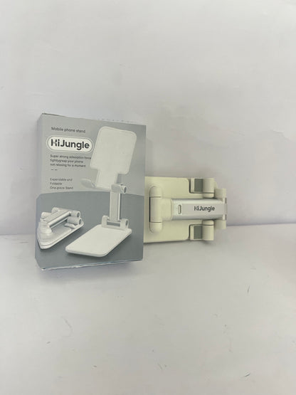 HiJungle Adjustable Cell Phone Stands for Desk, Aluminum Folding Phone Holder with Stable Base and Charging Port for 4-12.9 Inches Smart Phone, Tablet (White)