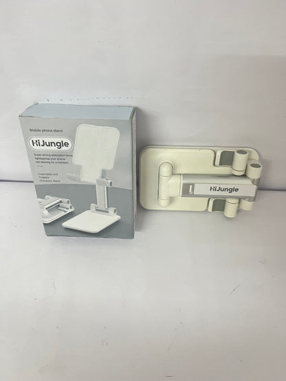 HiJungle Adjustable Cell Phone Stands for Desk, Aluminum Folding Phone Holder with Stable Base and Charging Port for 4-12.9 Inches Smart Phone, Tablet (White)