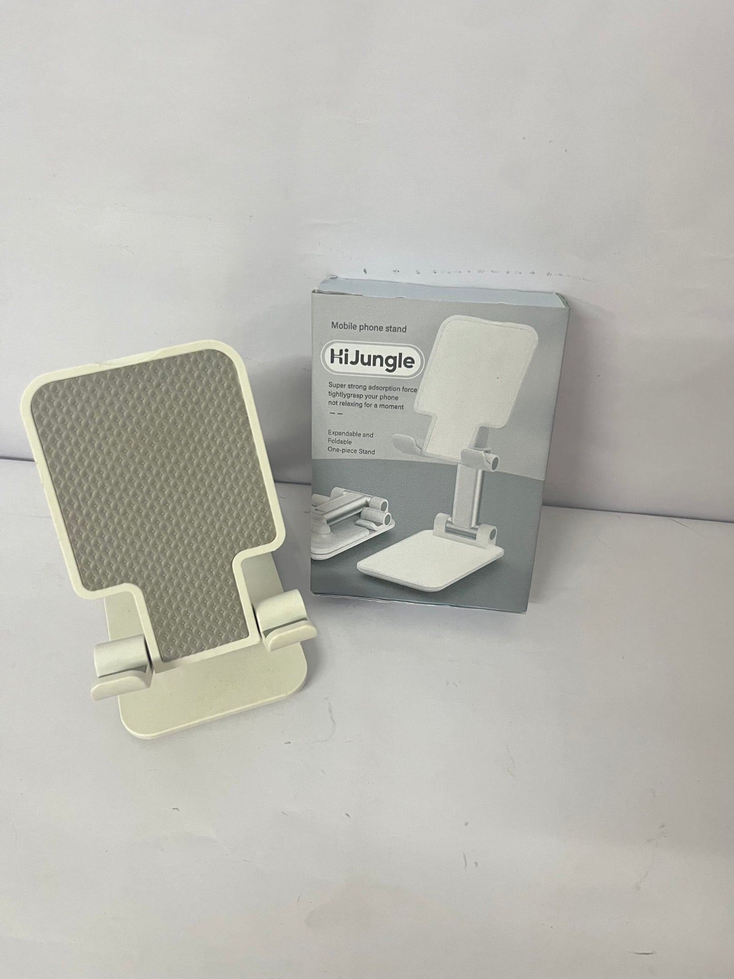 HiJungle Adjustable Cell Phone Stands for Desk, Aluminum Folding Phone Holder with Stable Base and Charging Port for 4-12.9 Inches Smart Phone, Tablet (White)