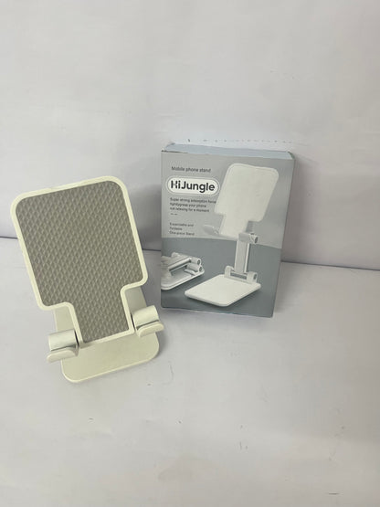 HiJungle Adjustable Cell Phone Stands for Desk, Aluminum Folding Phone Holder with Stable Base and Charging Port for 4-12.9 Inches Smart Phone, Tablet (White)