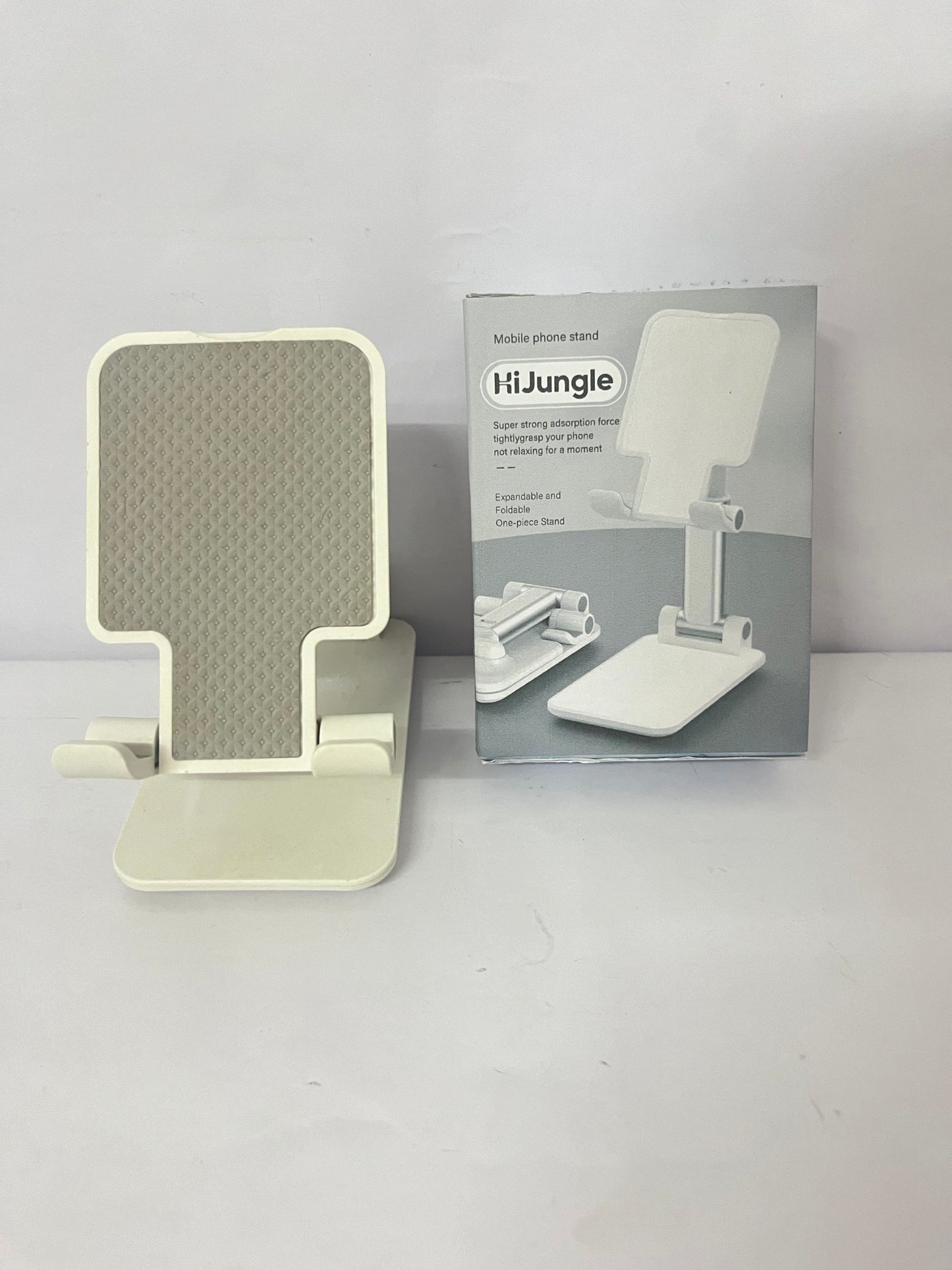 HiJungle Adjustable Cell Phone Stands for Desk, Aluminum Folding Phone Holder with Stable Base and Charging Port for 4-12.9 Inches Smart Phone, Tablet (White)