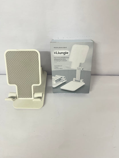 HiJungle Adjustable Cell Phone Stands for Desk, Aluminum Folding Phone Holder with Stable Base and Charging Port for 4-12.9 Inches Smart Phone, Tablet (White)