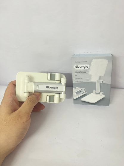 HiJungle Adjustable Cell Phone Stands for Desk, Aluminum Folding Phone Holder with Stable Base and Charging Port for 4-12.9 Inches Smart Phone, Tablet (White)
