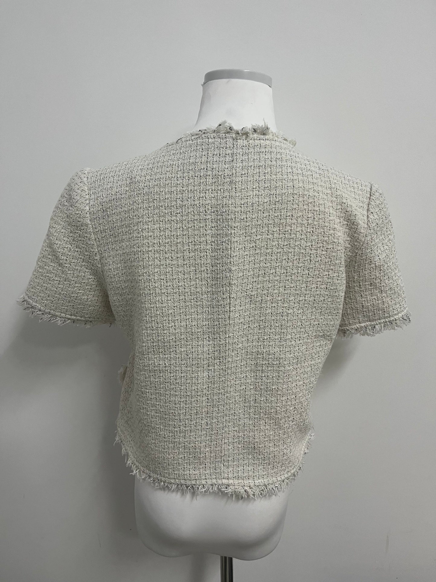 HiMonth LifeShe Puff Short Sleeve Tweed Jacket Women Cropped Jackets Summer Open Front Office Work Blazer Coat
