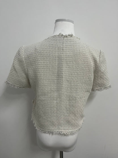 HiMonth LifeShe Puff Short Sleeve Tweed Jacket Women Cropped Jackets Summer Open Front Office Work Blazer Coat