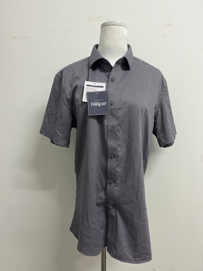 HiRear  Short Sleeve  Chemises Shirts Stretch Stain Shield Casual Button Down Shirts Solid Formal Shirt