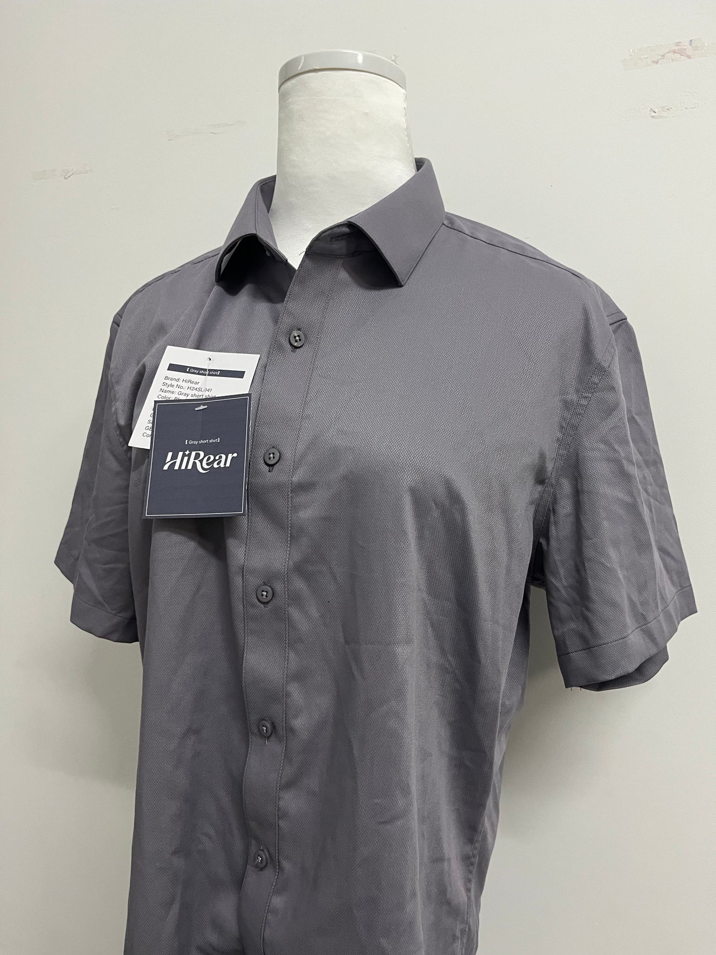 HiRear  Short Sleeve  Chemises Shirts Stretch Stain Shield Casual Button Down Shirts Solid Formal Shirt