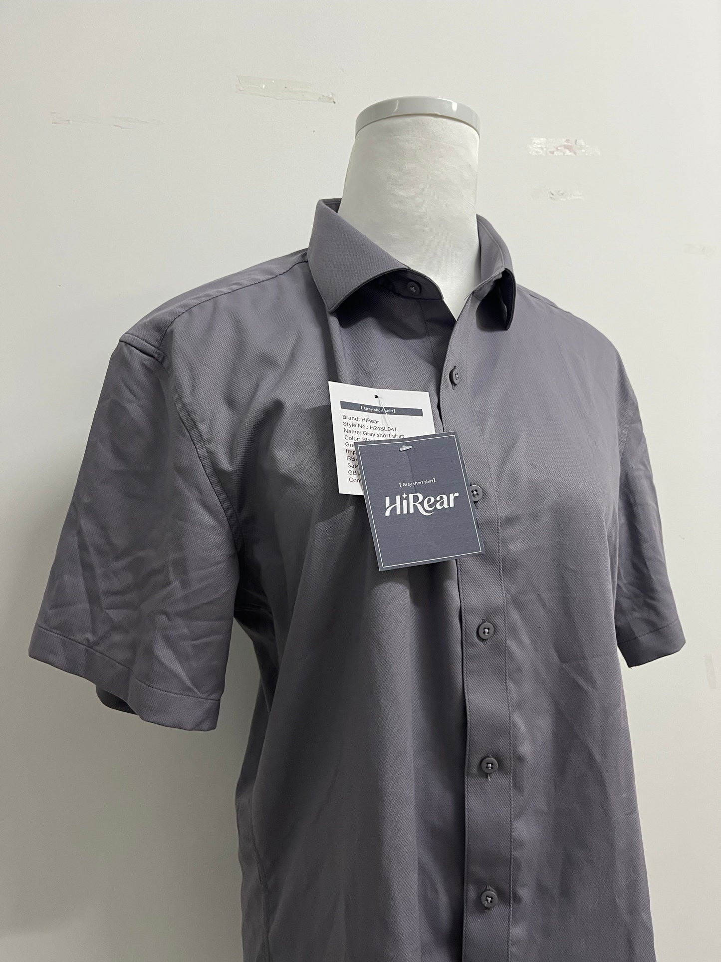 HiRear  Short Sleeve  Chemises Shirts Stretch Stain Shield Casual Button Down Shirts Solid Formal Shirt