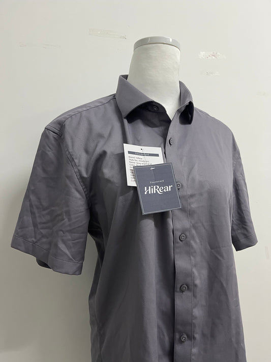 HiRear  Short Sleeve  Chemises Shirts Stretch Stain Shield Casual Button Down Shirts Solid Formal Shirt