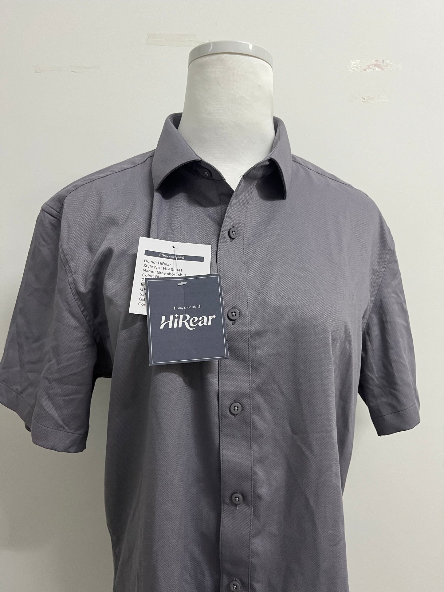 HiRear  Short Sleeve  Chemises Shirts Stretch Stain Shield Casual Button Down Shirts Solid Formal Shirt