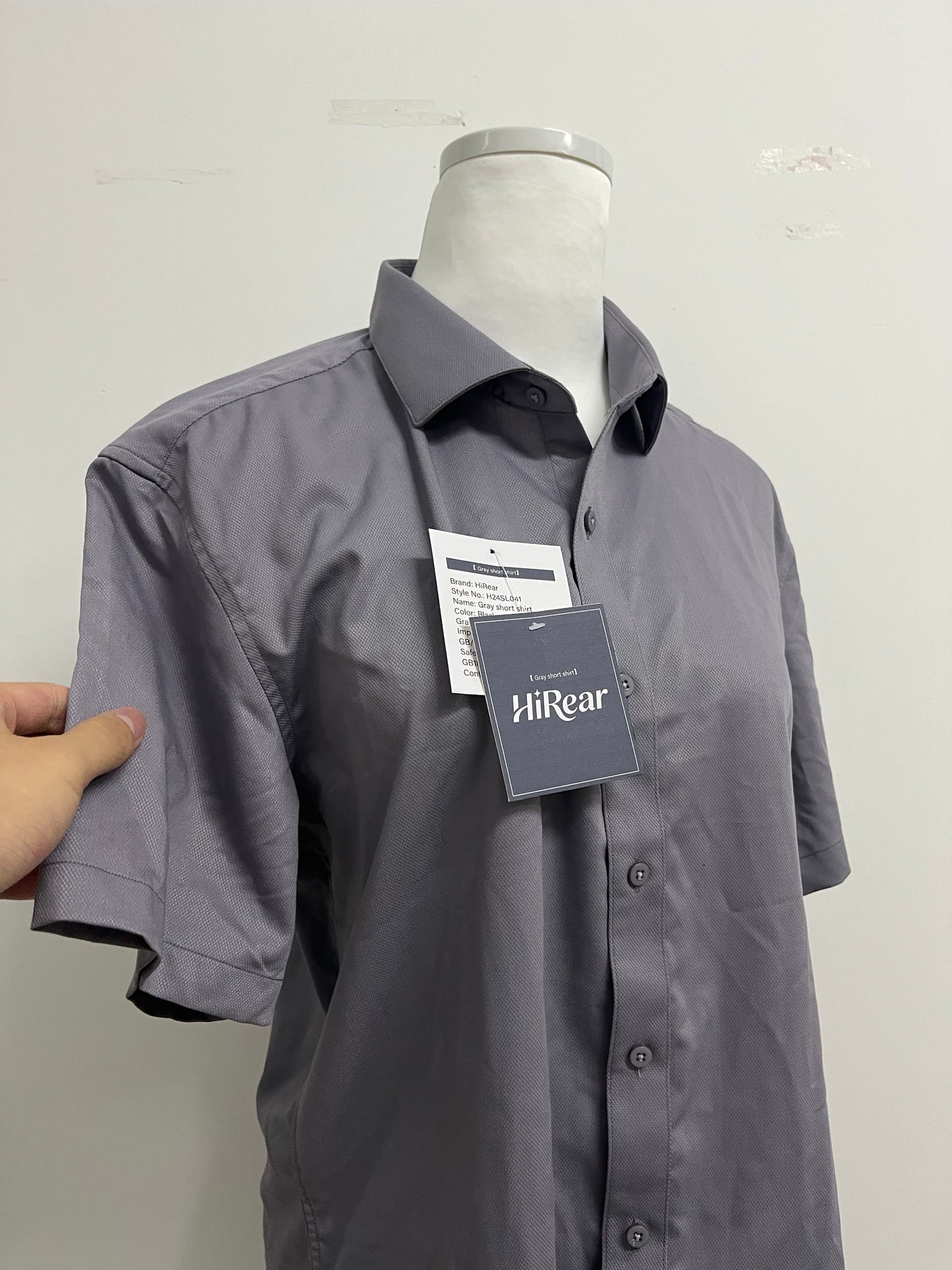 HiRear  Short Sleeve  Chemises Shirts Stretch Stain Shield Casual Button Down Shirts Solid Formal Shirt