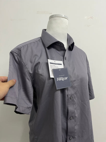 HiRear  Short Sleeve  Chemises Shirts Stretch Stain Shield Casual Button Down Shirts Solid Formal Shirt