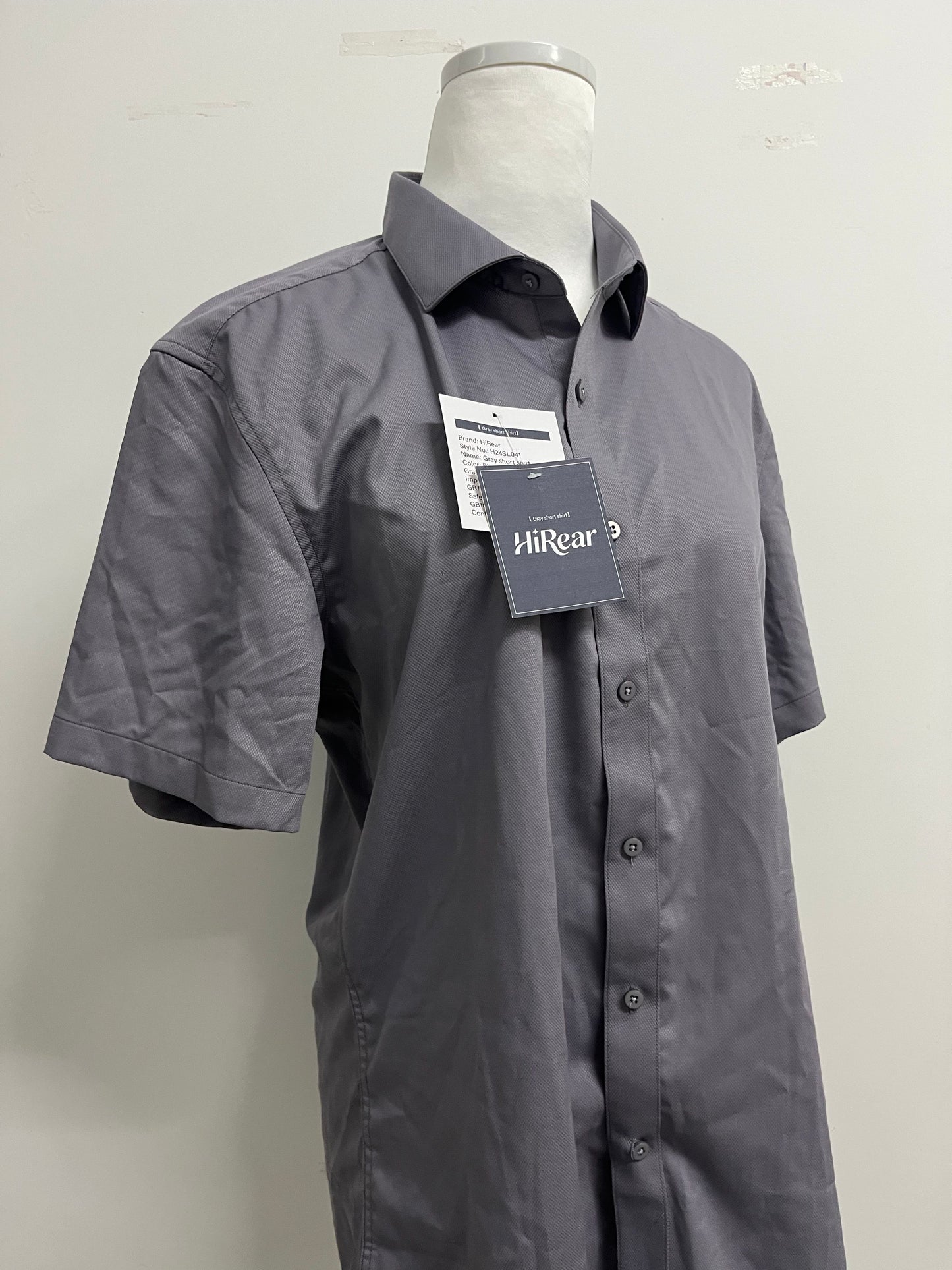 HiRear  Short Sleeve  Chemises Shirts Stretch Stain Shield Casual Button Down Shirts Solid Formal Shirt
