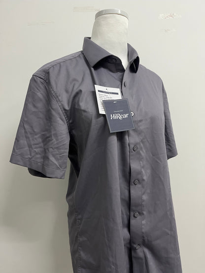 HiRear  Short Sleeve  Chemises Shirts Stretch Stain Shield Casual Button Down Shirts Solid Formal Shirt