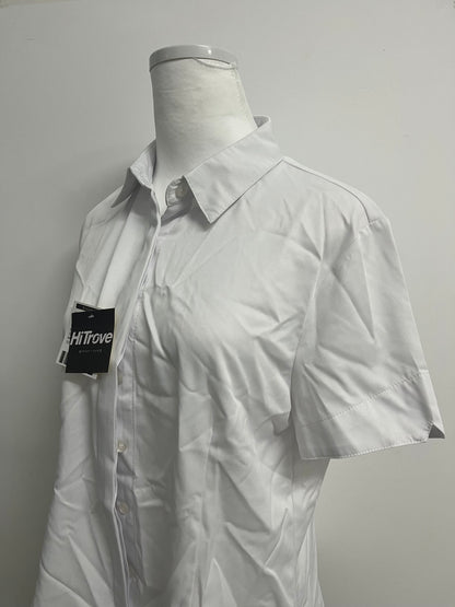 HiTrove Womens Button Down Shirts Stretch Wrinkle Free Formal Short Sleeve Dress Shirt Summer Work Blouses Business Casual Tops