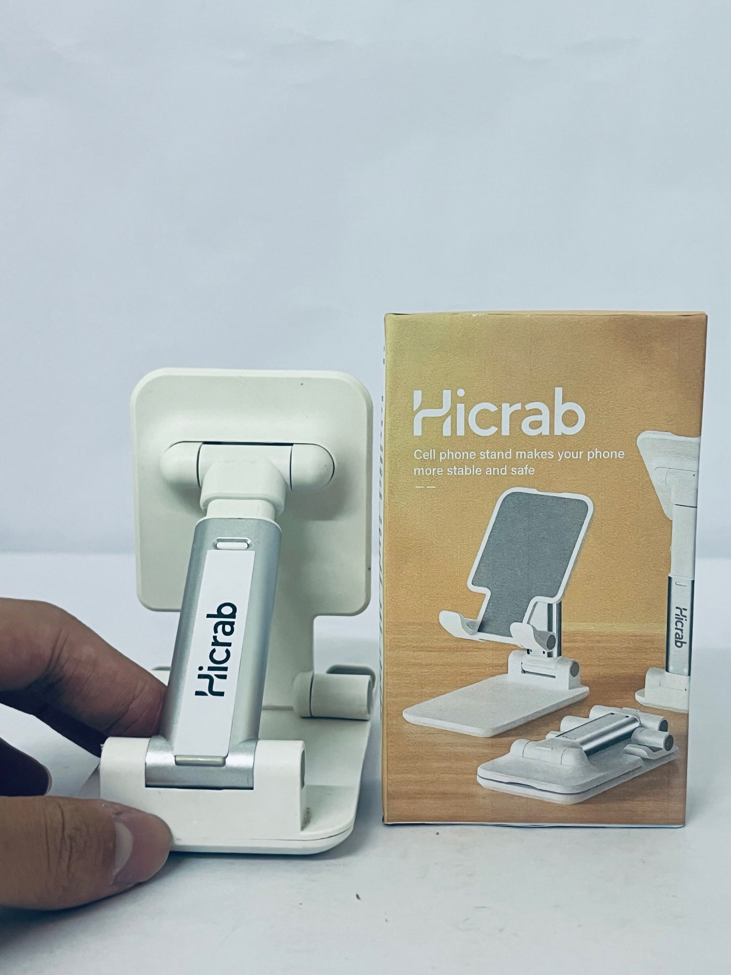 Hicrab Adjustable Cell Phone Stand, Portable Foldable Phone Holder for Desk, Multi-Angle Desktop Stand Compatible with iPhone, Samsung, Tablets and More