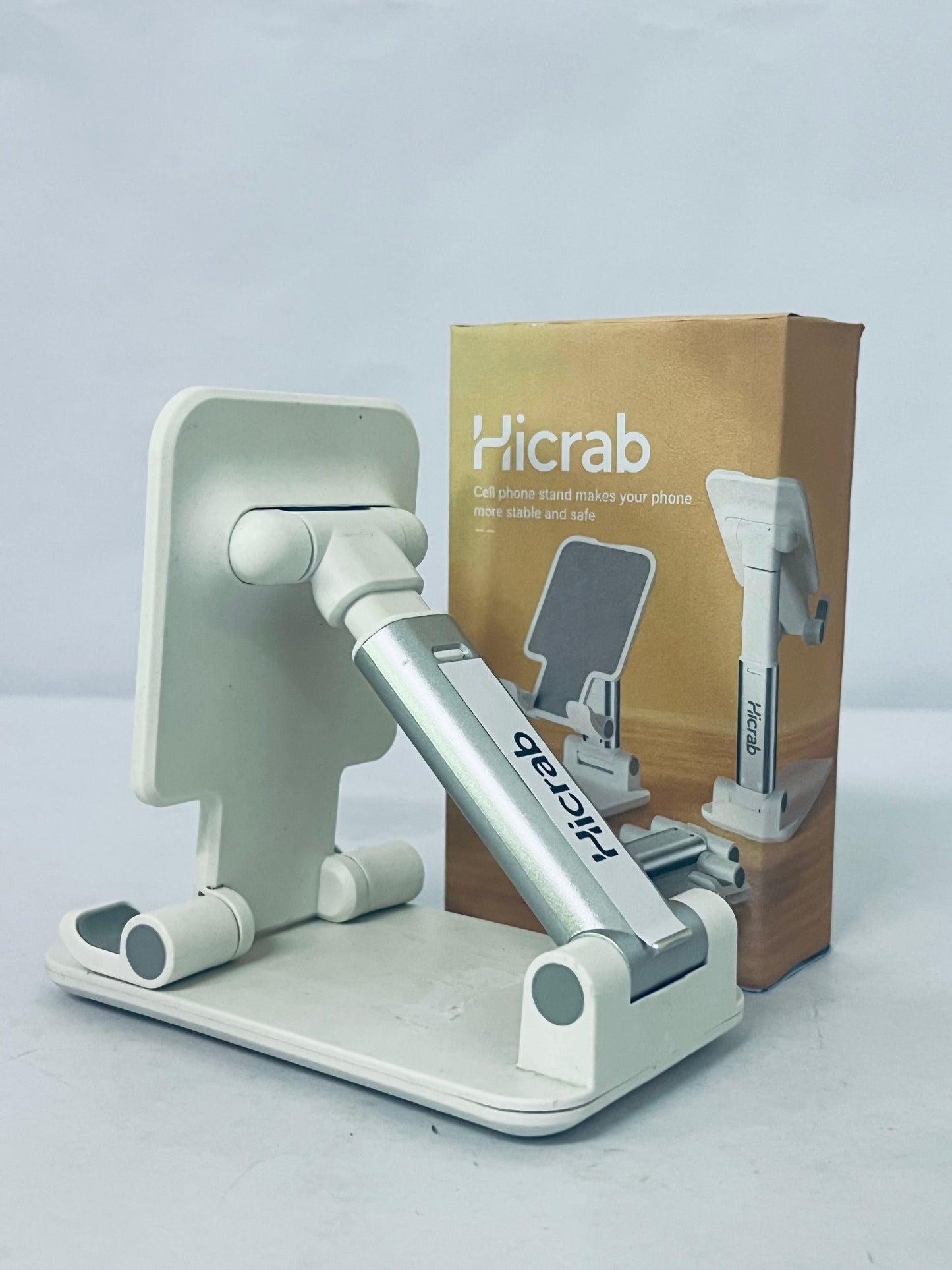 Hicrab Adjustable Cell Phone Stand, Portable Foldable Phone Holder for Desk, Multi-Angle Desktop Stand Compatible with iPhone, Samsung, Tablets and More