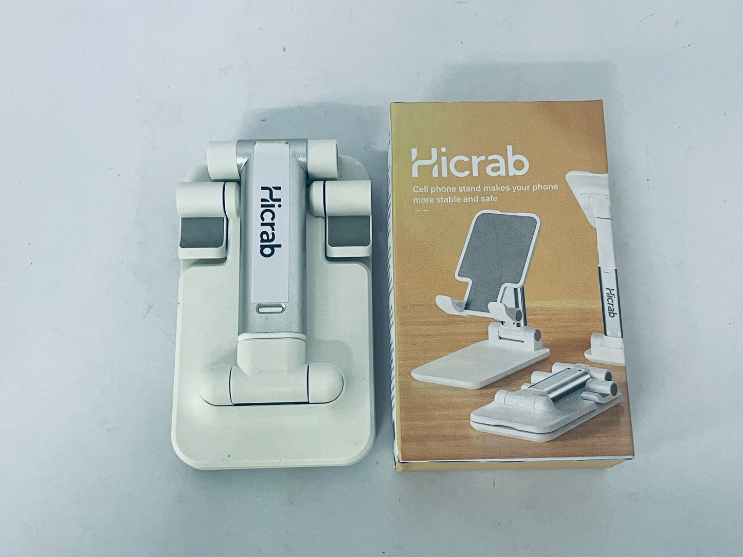 Hicrab Adjustable Cell Phone Stand, Portable Foldable Phone Holder for Desk, Multi-Angle Desktop Stand Compatible with iPhone, Samsung, Tablets and More