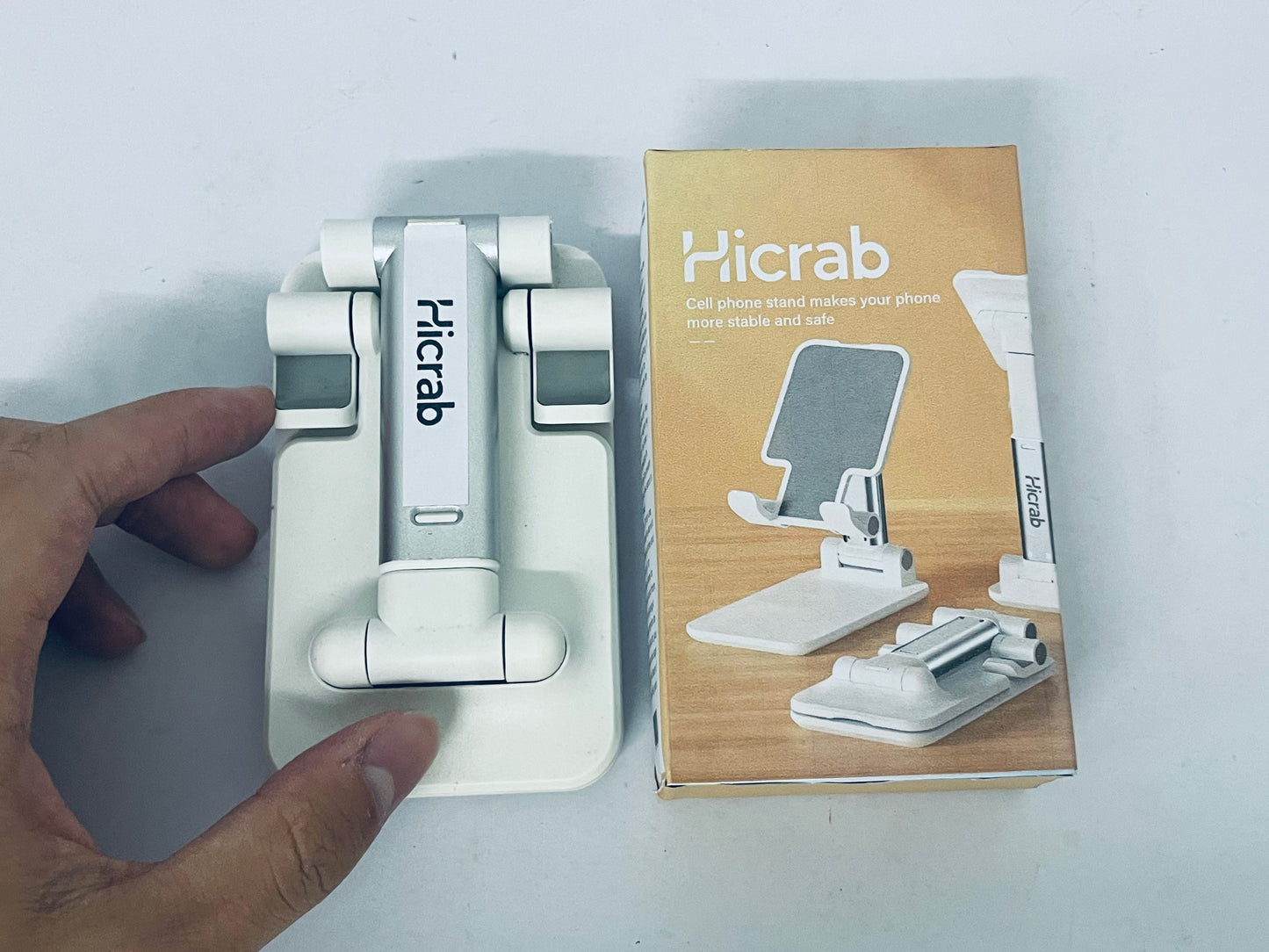 Hicrab Adjustable Cell Phone Stand, Portable Foldable Phone Holder for Desk, Multi-Angle Desktop Stand Compatible with iPhone, Samsung, Tablets and More