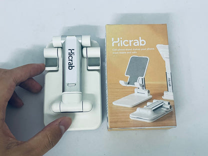 Hicrab Adjustable Cell Phone Stand, Portable Foldable Phone Holder for Desk, Multi-Angle Desktop Stand Compatible with iPhone, Samsung, Tablets and More