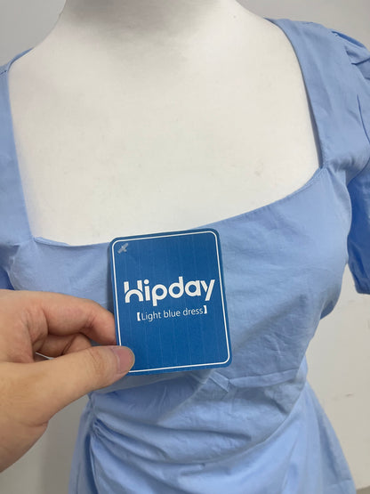 【Hipday Light Blue Square Neck Dress】—— Elegant & Flattering Daily Wear Piece