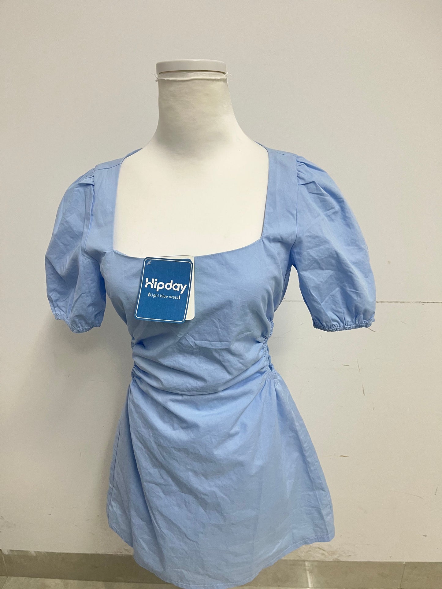 【Hipday Light Blue Square Neck Dress】—— Elegant & Flattering Daily Wear Piece