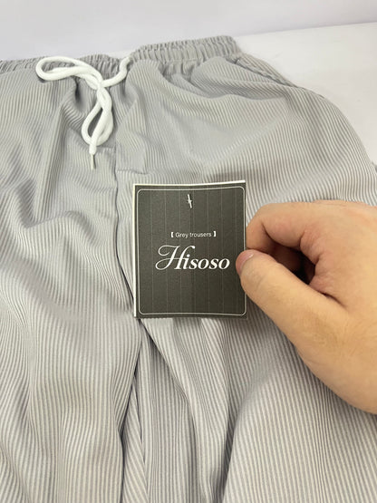 Hisoso Casual Chino Pants Relaxed Fit Drawstring Elastic Waist Lightweight Pant Twill Pleated Trousers
