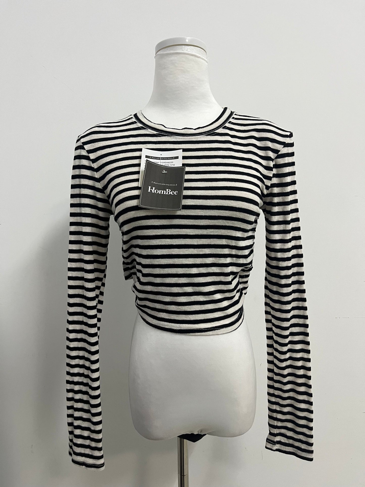 HomBee Tops as clothing Women's Striped Cropped Long-Sleeve Top Retro Stylish Slim-Fitting Versatile Item