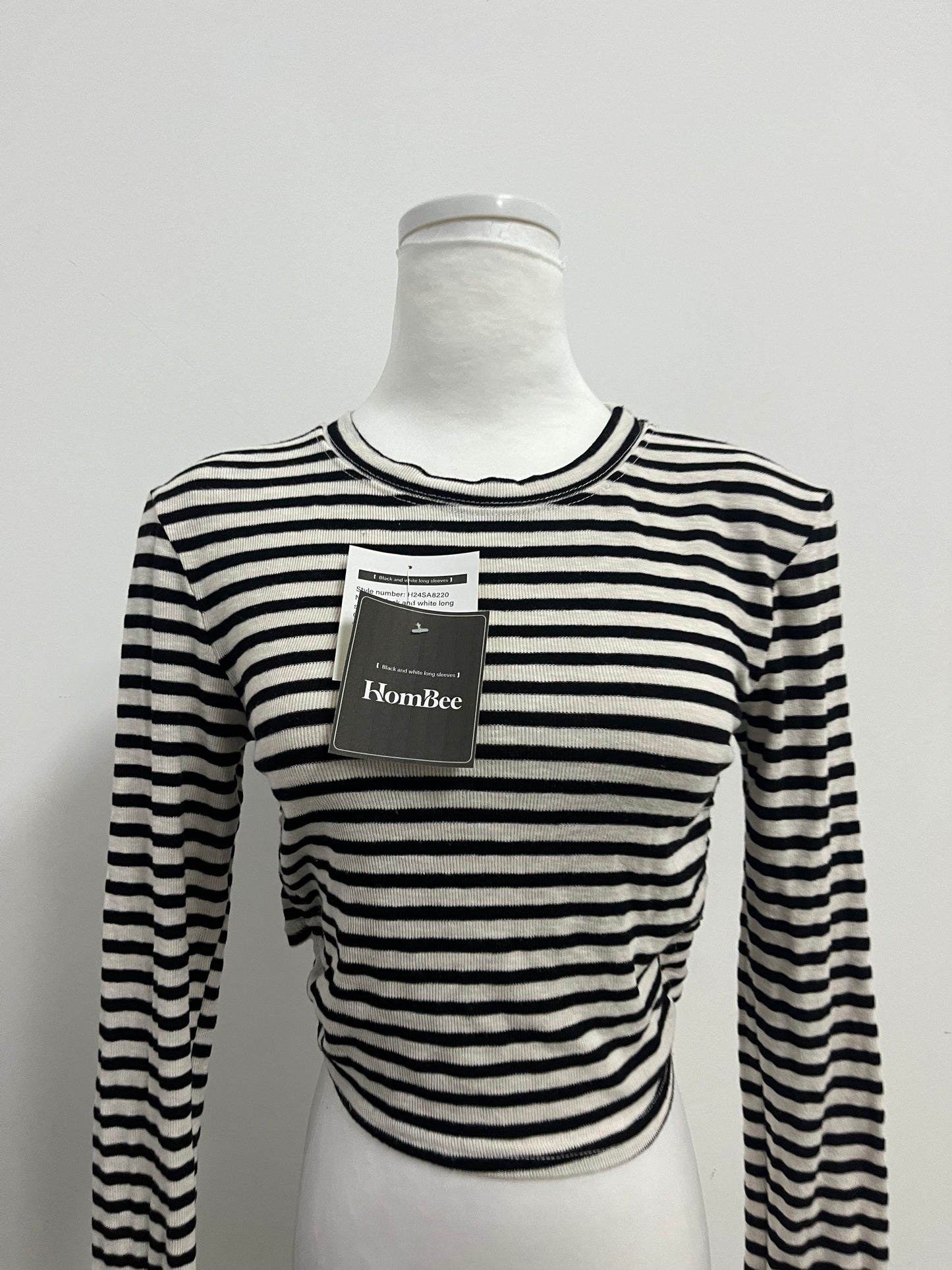 HomBee Tops as clothing Women's Striped Cropped Long-Sleeve Top Retro Stylish Slim-Fitting Versatile Item