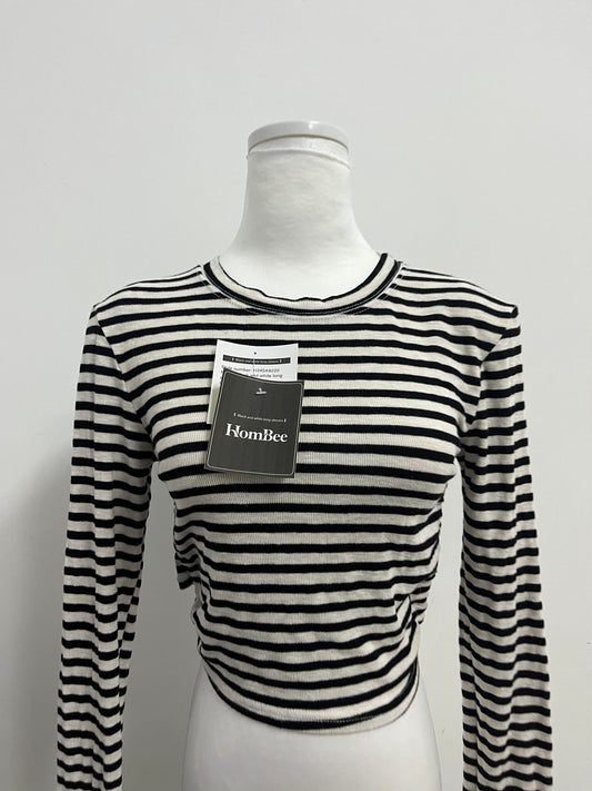 HomBee Tops as clothing Women's Striped Cropped Long-Sleeve Top Retro Stylish Slim-Fitting Versatile Item