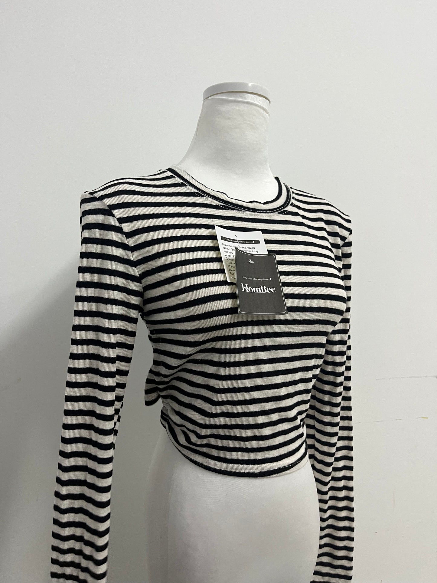 HomBee Tops as clothing Women's Striped Cropped Long-Sleeve Top Retro Stylish Slim-Fitting Versatile Item