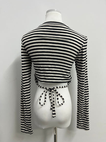 HomBee Tops as clothing Women's Striped Cropped Long-Sleeve Top Retro Stylish Slim-Fitting Versatile Item