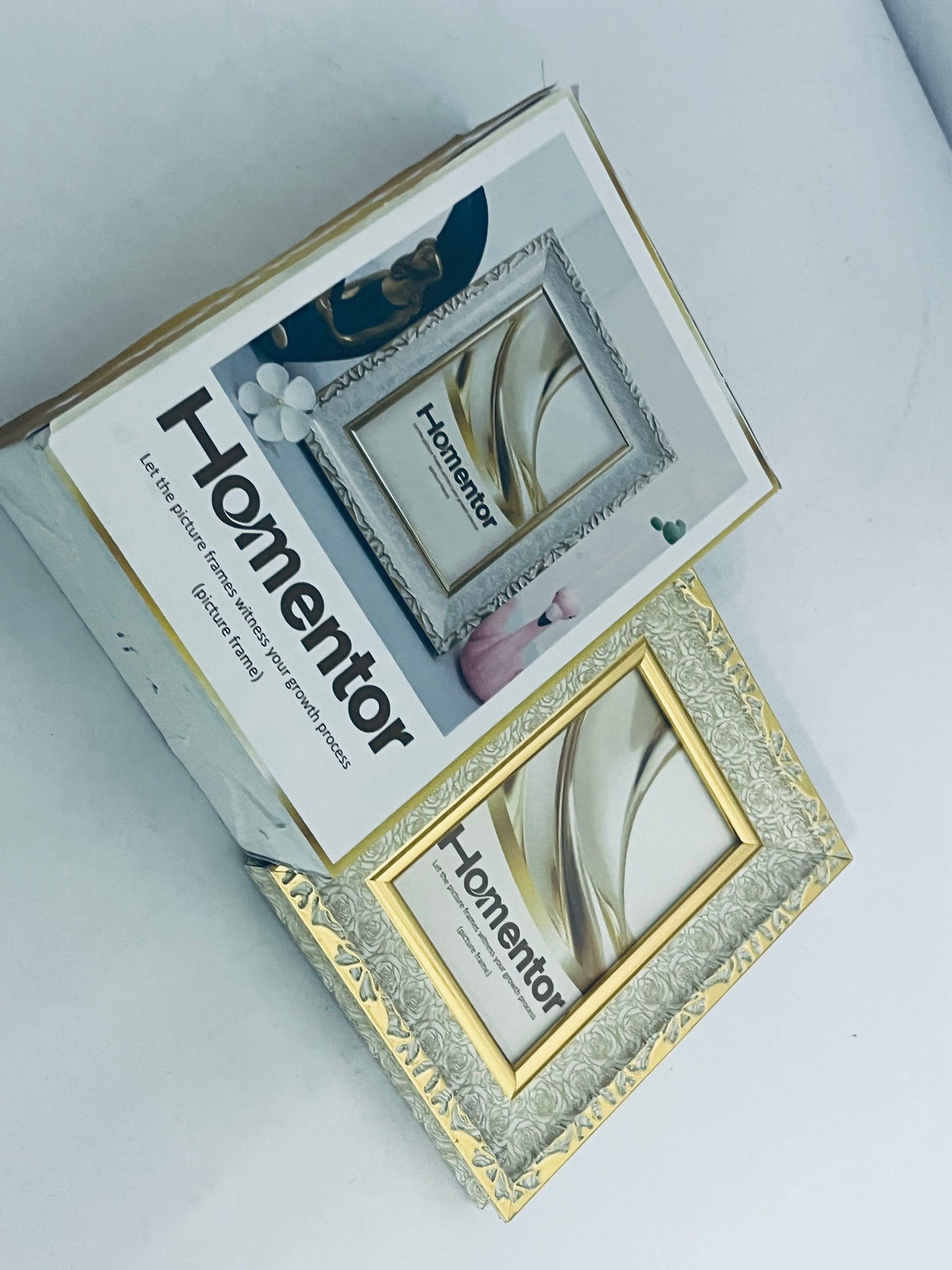 Homentor Picture Frame Gold Covered by Shatter-Resistant Glass Made of Resin, Display Pictures Without Mat for Table Top and Wall Mounting(Vertical & Horizontal)