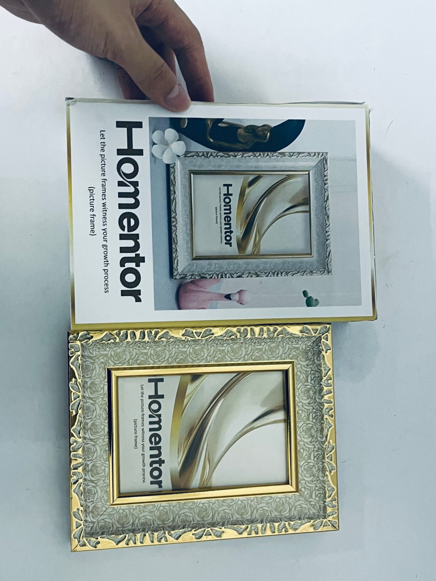 Homentor Picture Frame Gold Covered by Shatter-Resistant Glass Made of Resin, Display Pictures Without Mat for Table Top and Wall Mounting(Vertical & Horizontal)