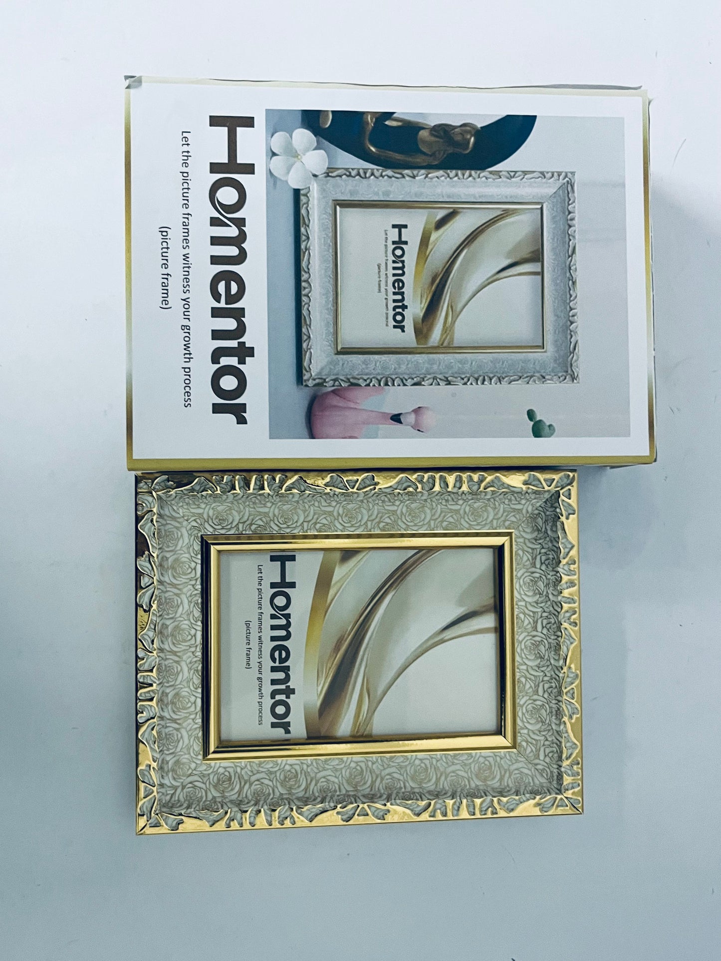 Homentor Picture Frame Gold Covered by Shatter-Resistant Glass Made of Resin, Display Pictures Without Mat for Table Top and Wall Mounting(Vertical & Horizontal)