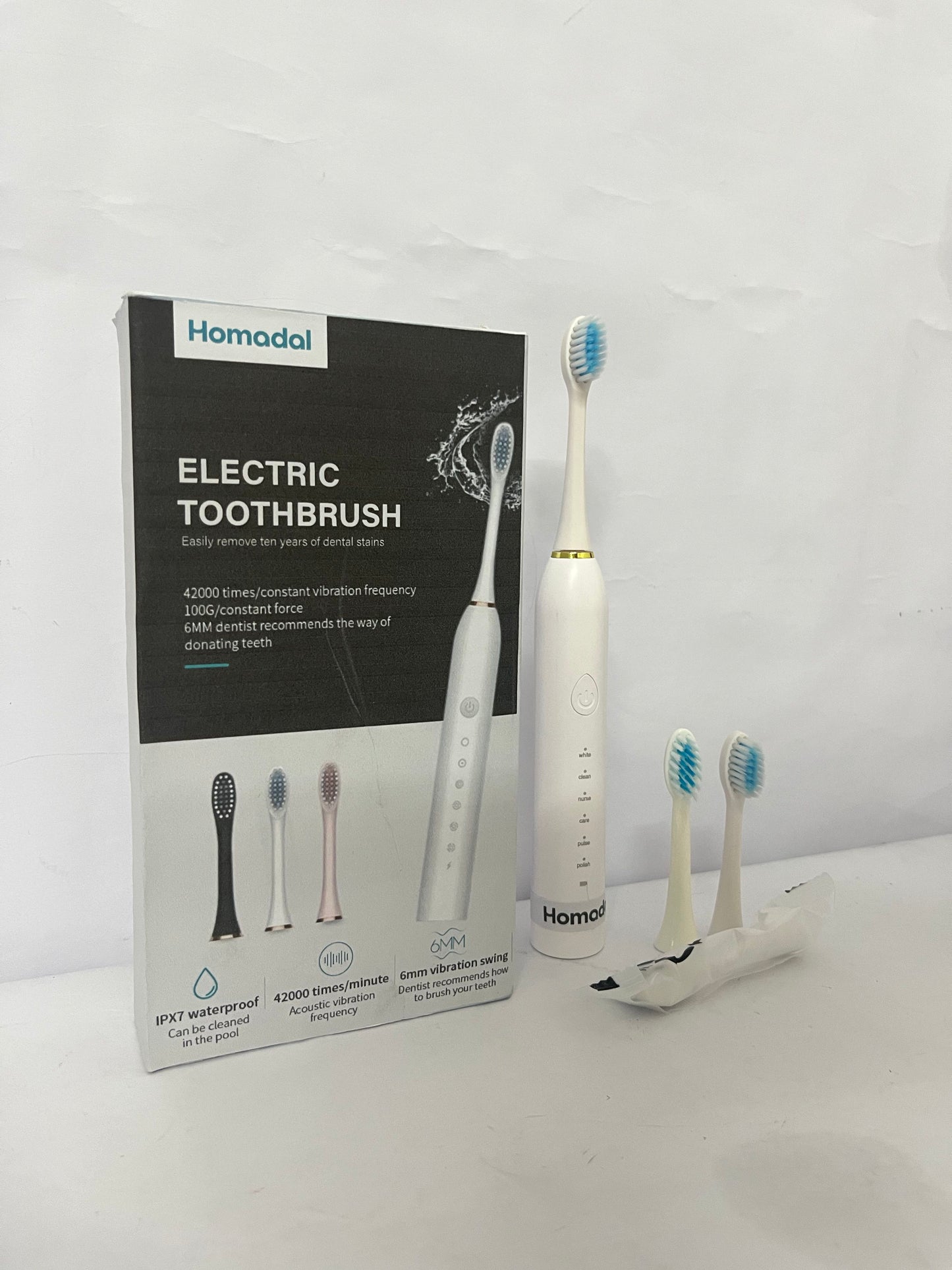 Homadal Electric Toothbrush for Adults, Sonic Toothbrush with 42,000 Vibrations/Min, 5 Cleaning Modes, IPX7 Waterproof, 3 Replacement Heads Included (Multi-Color Optional)