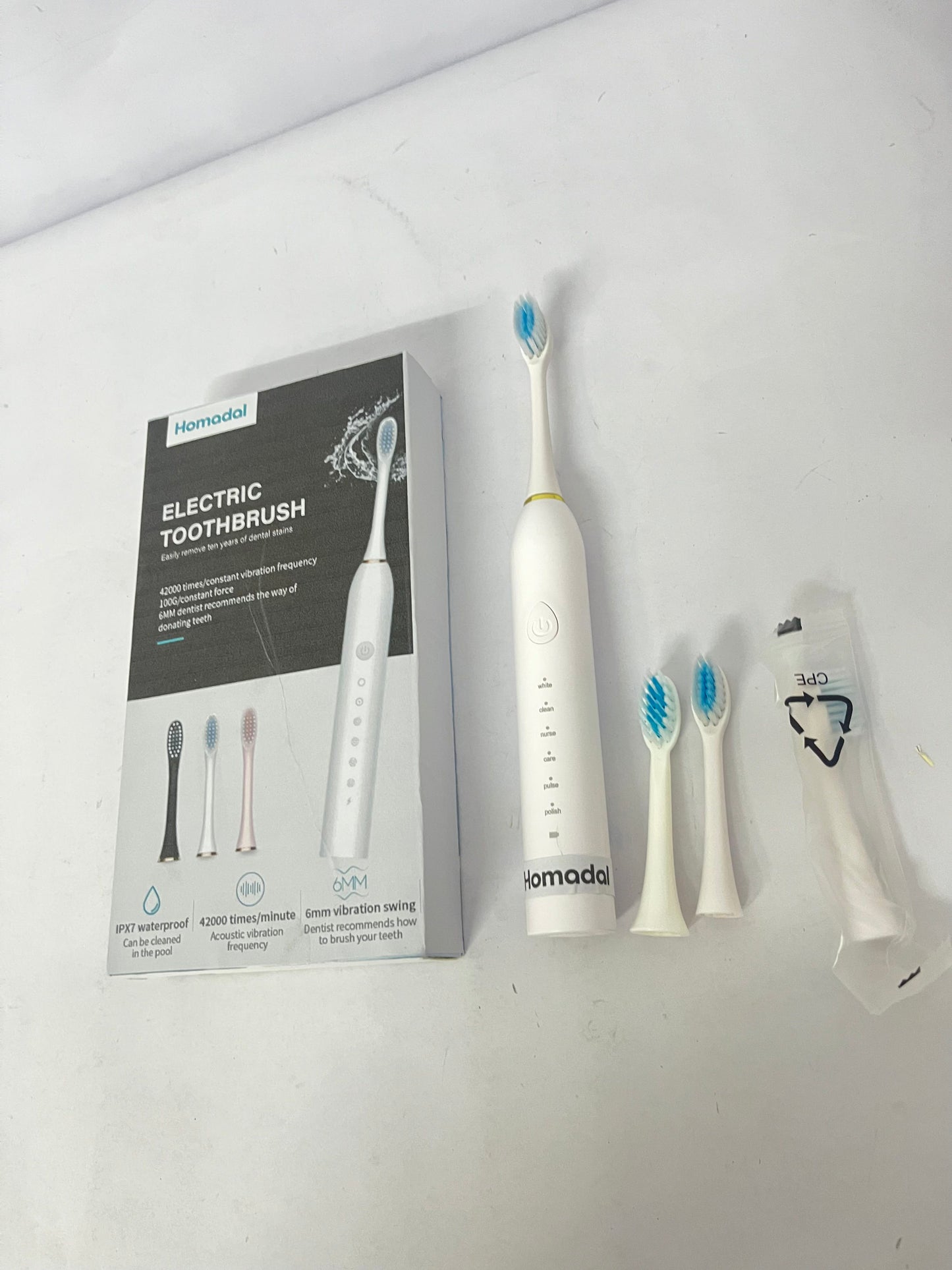 Homodal Electric Toothbrush for Adults, Sonic Toothbrush with 42,000 Vibrations/Min, 5 Cleaning Modes, IPX7 Waterproof, 3 Replacement Heads Included (Multi-Color Optional)