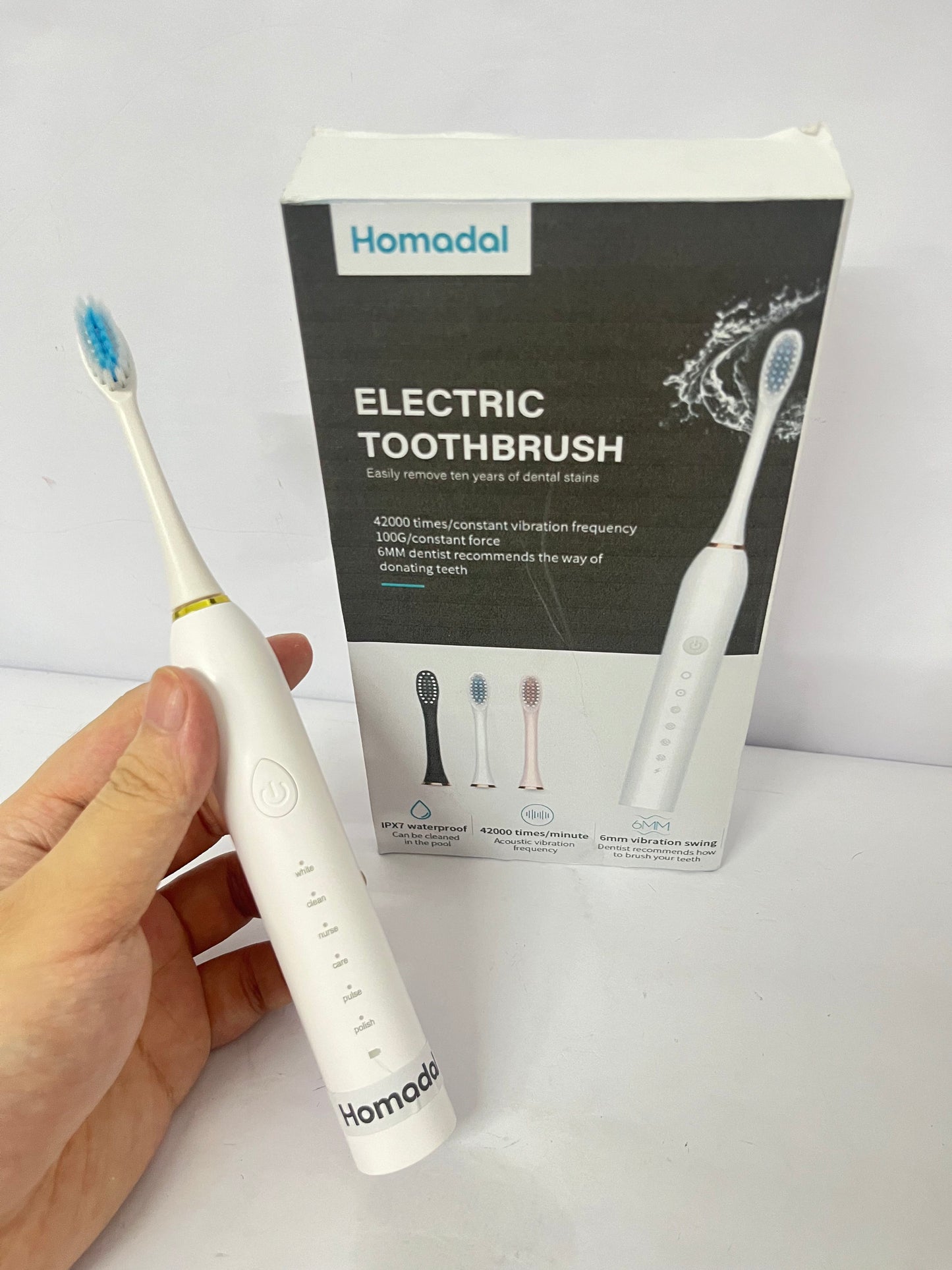 Homadal Electric Toothbrush for Adults, Sonic Toothbrush with 42,000 Vibrations/Min, 5 Cleaning Modes, IPX7 Waterproof, 3 Replacement Heads Included (Multi-Color Optional)