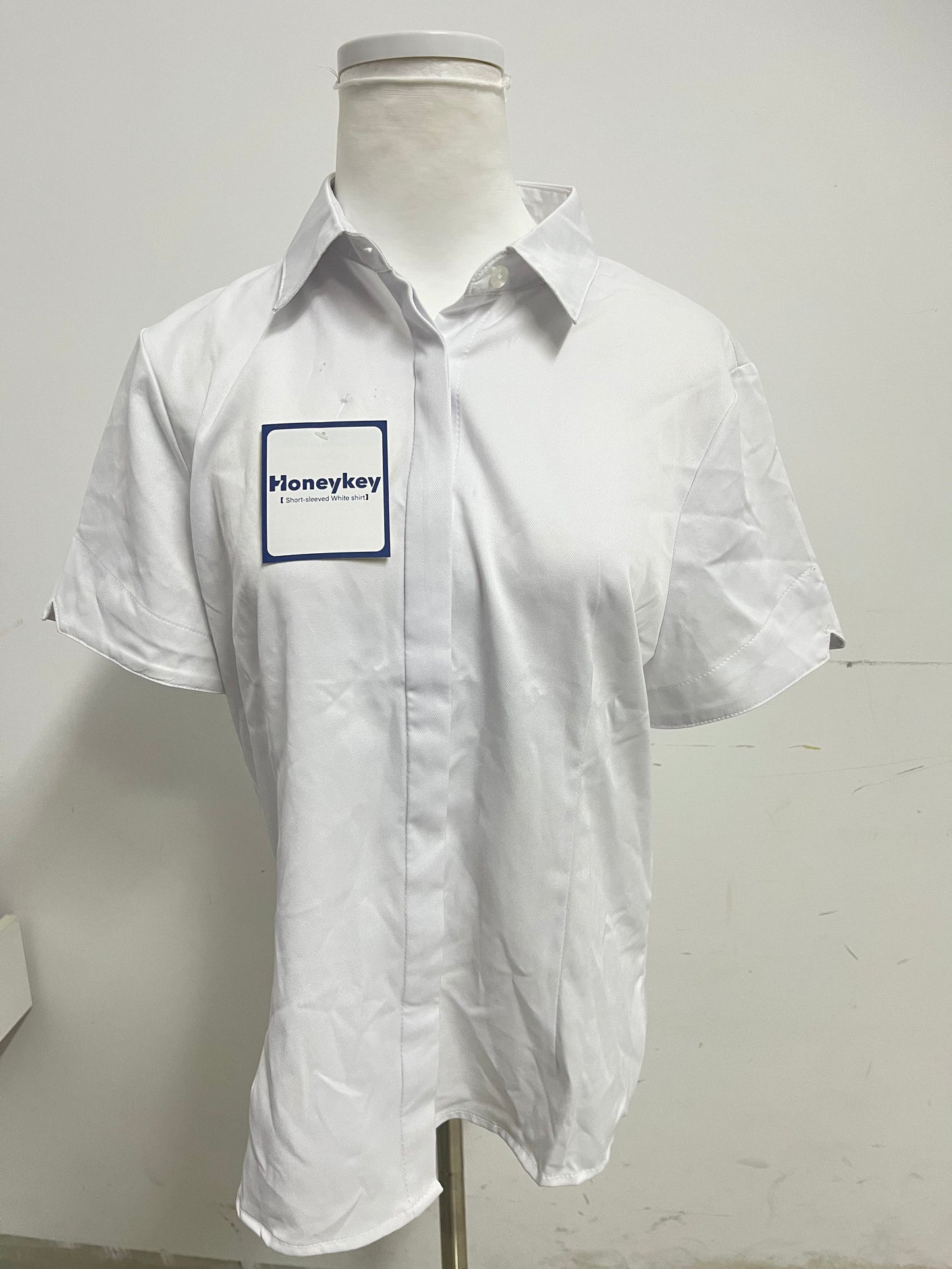 Honeykey Women's Slim-Fit Button Down Shirts Stretchy Cotton short Sleeve Work Blouse