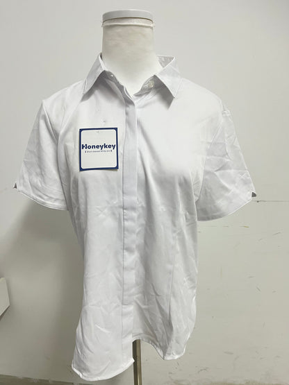 Honeykey Women's Slim-Fit Button Down Shirts Stretchy Cotton short Sleeve Work Blouse