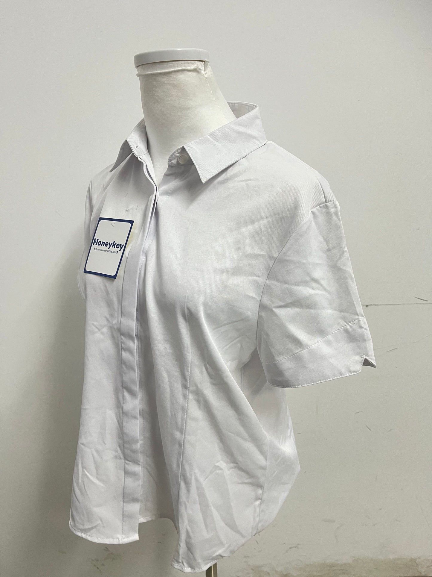 Honeykey Women's Slim-Fit Button Down Shirts Stretchy Cotton short Sleeve Work Blouse