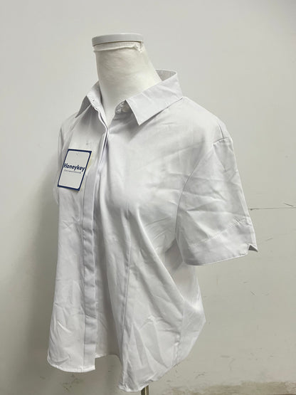 Honeykey Women's Slim-Fit Button Down Shirts Stretchy Cotton short Sleeve Work Blouse
