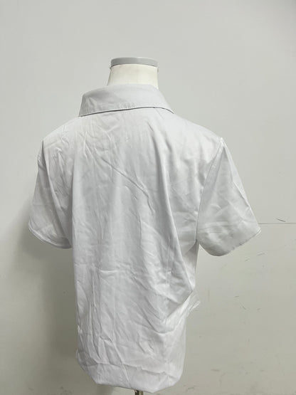 Honeykey Women's Slim-Fit Button Down Shirts Stretchy Cotton short Sleeve Work Blouse