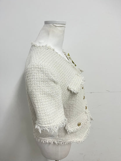 【Honeykey White Textured Cropped Coat】—— Chic & Versatile Daily Outerwear
