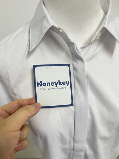 Honeykey Women's Slim-Fit Button Down Shirts Stretchy Cotton short Sleeve Work Blouse