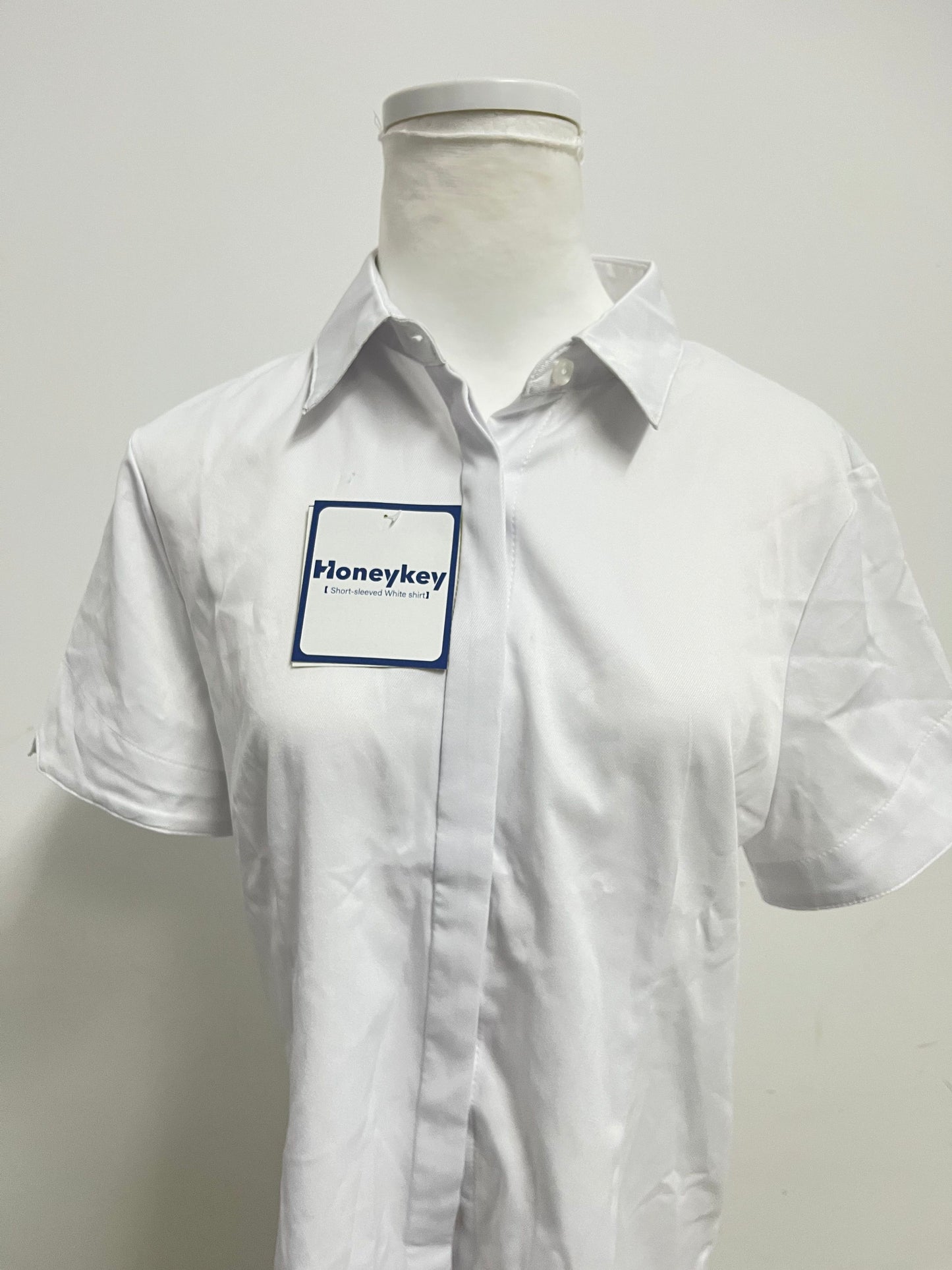 Honeykey Women's Slim-Fit Button Down Shirts Stretchy Cotton short Sleeve Work Blouse