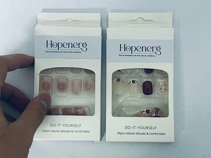 Hopenerg 24Pcs Press On Nails - DIY Natural Delicate Comfortable False Nails for Manicure