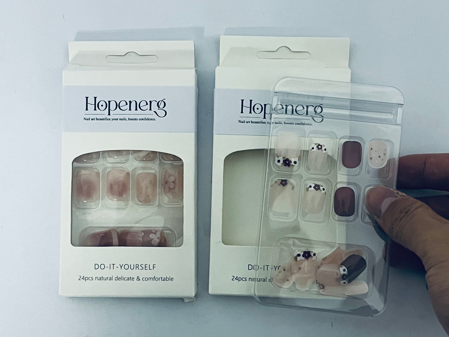 Hopenerg 24Pcs Press On Nails - DIY Natural Delicate Comfortable False Nails for Manicure