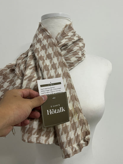 Hotalk Classic Brown and White Houndstooth Scarf | High - Quality Fabric, Oversized, Multiple Wearing Styles, Must - Have for Autumn and Winter Fashion and Warmth