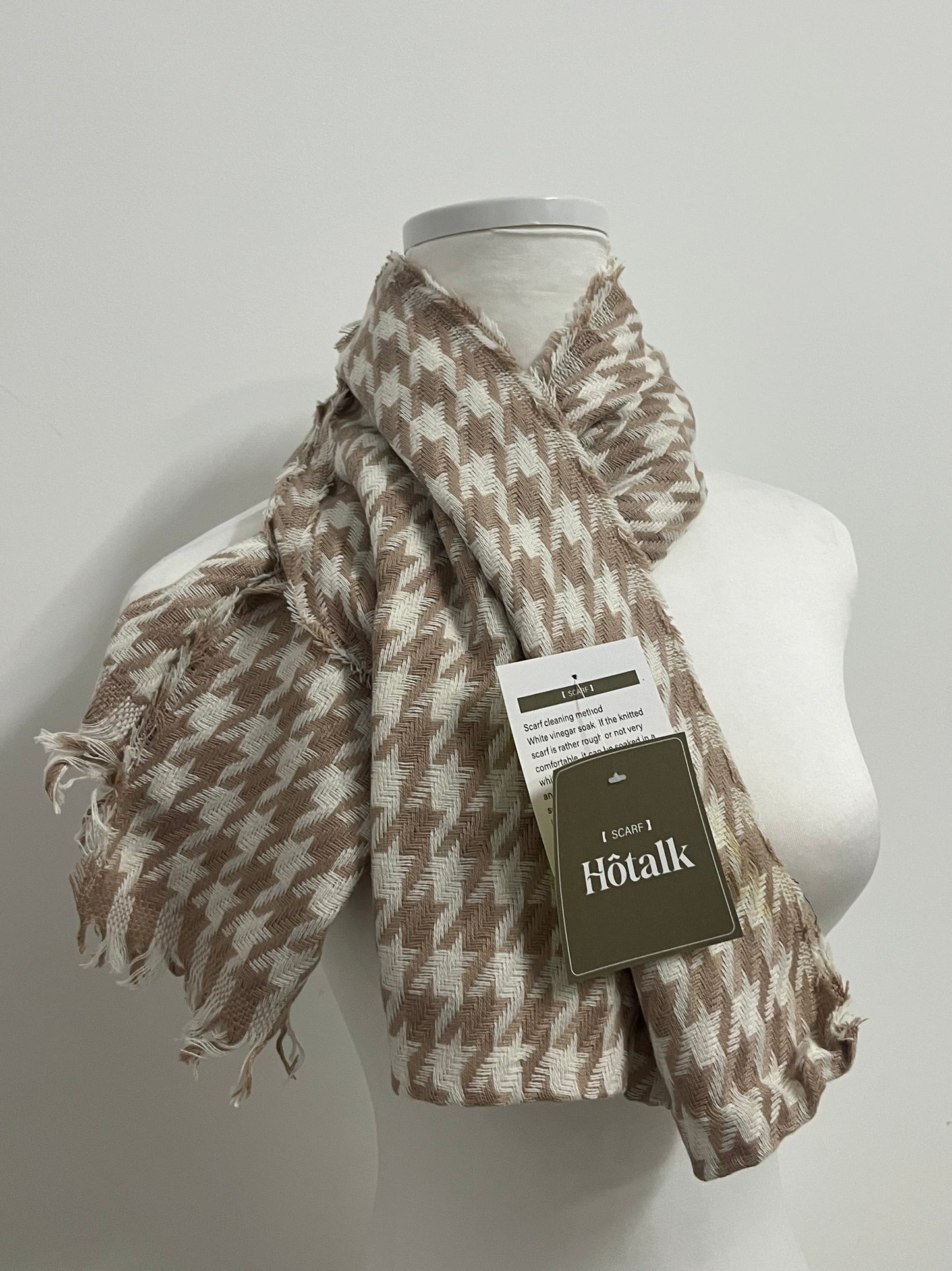 Hotalk Classic Brown and White Houndstooth Scarf | High - Quality Fabric, Oversized, Multiple Wearing Styles, Must - Have for Autumn and Winter Fashion and Warmth